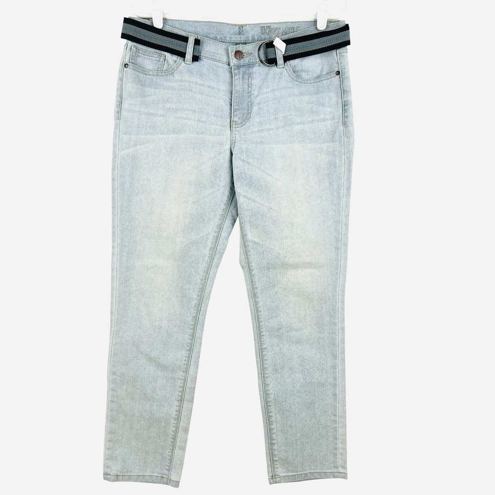 NY&C Women's Blue Belted Ankle Jeans Size 8 Low Rise Skinny Stretch NWOT